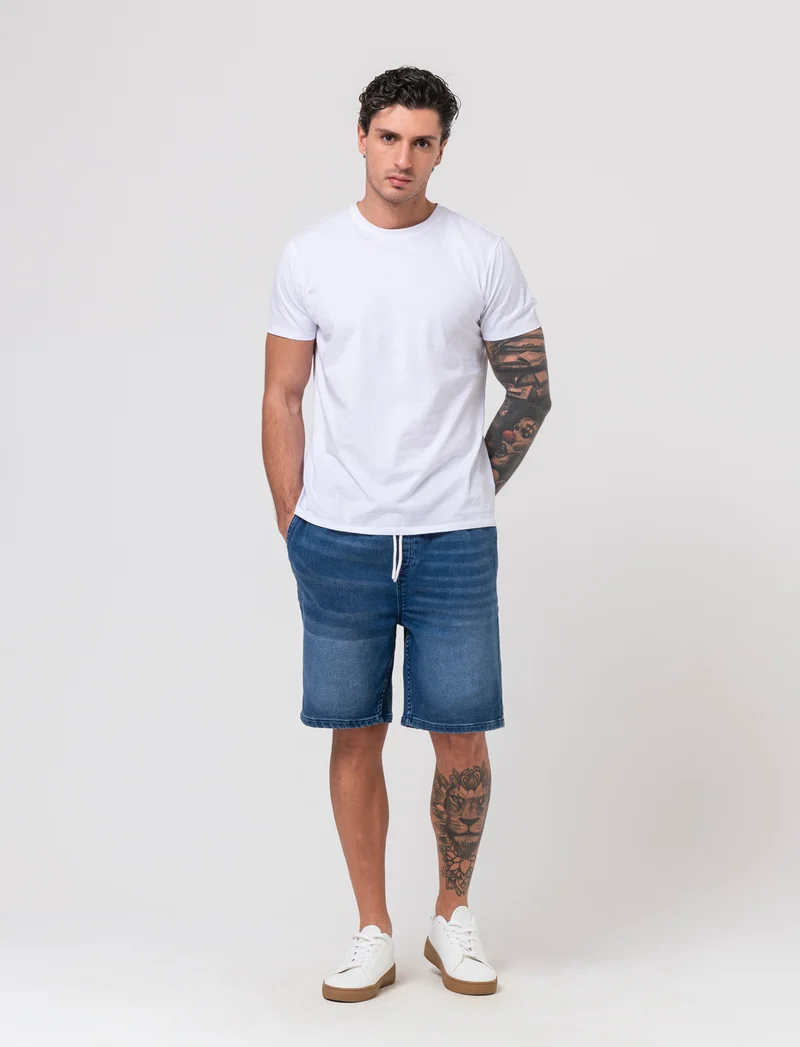 Bermuda in knitting effetto denim da uomo - Denim