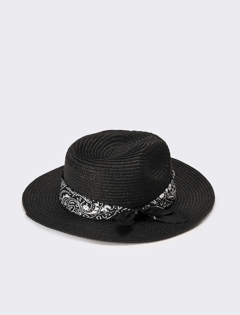 Cappello uomo a falda larga con bandana - Nero
