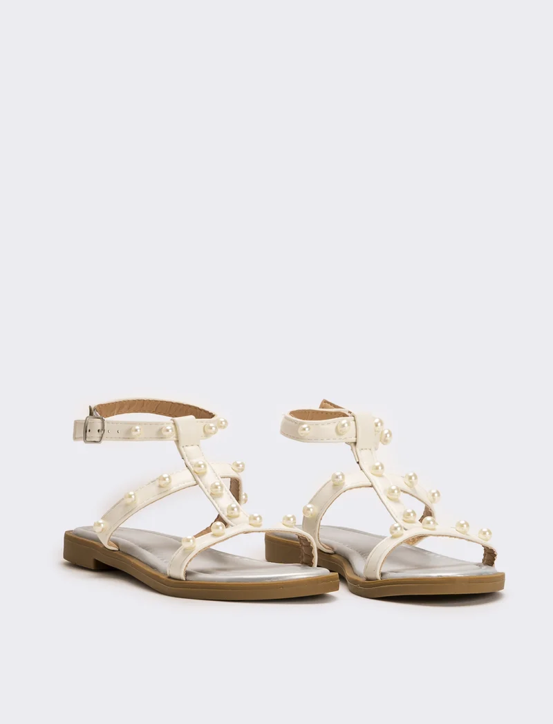 Sandalo da bambina con perle - Bianco