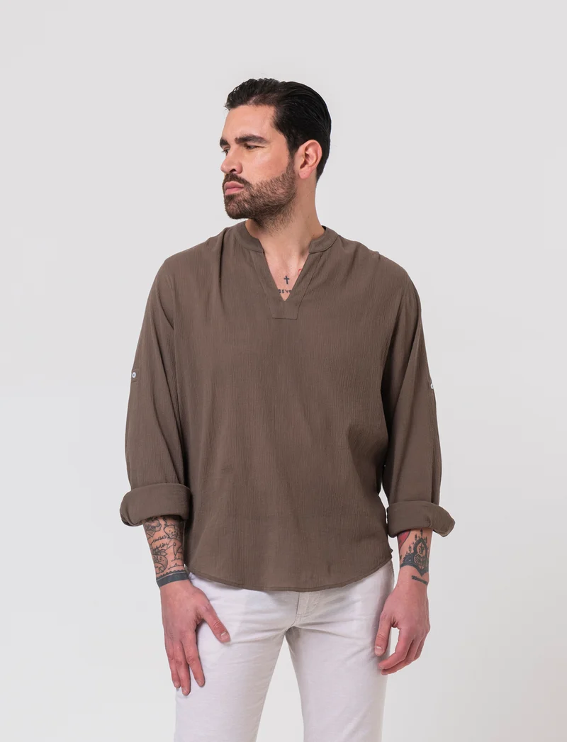 Casacca coreana effetto crepe da uomo - Grigio fango
