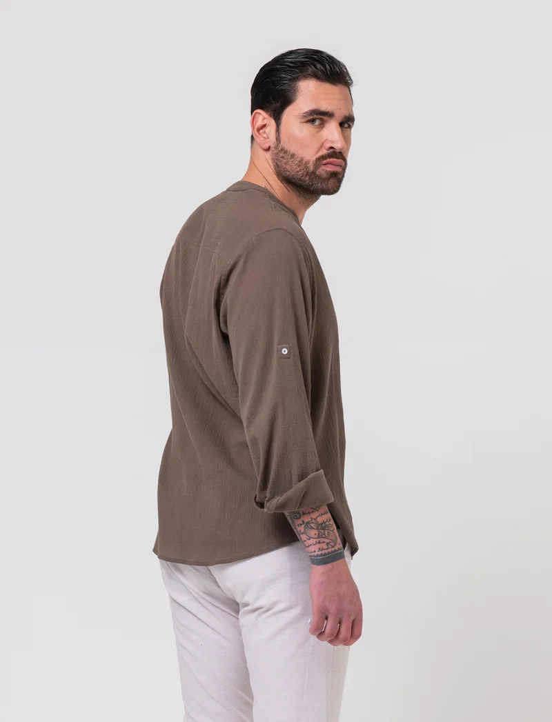 Casacca coreana effetto crepe da uomo - Grigio fango