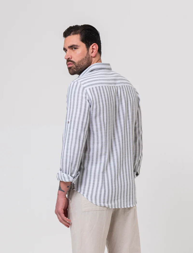 Camicia a righe da uomo - Verde salvia