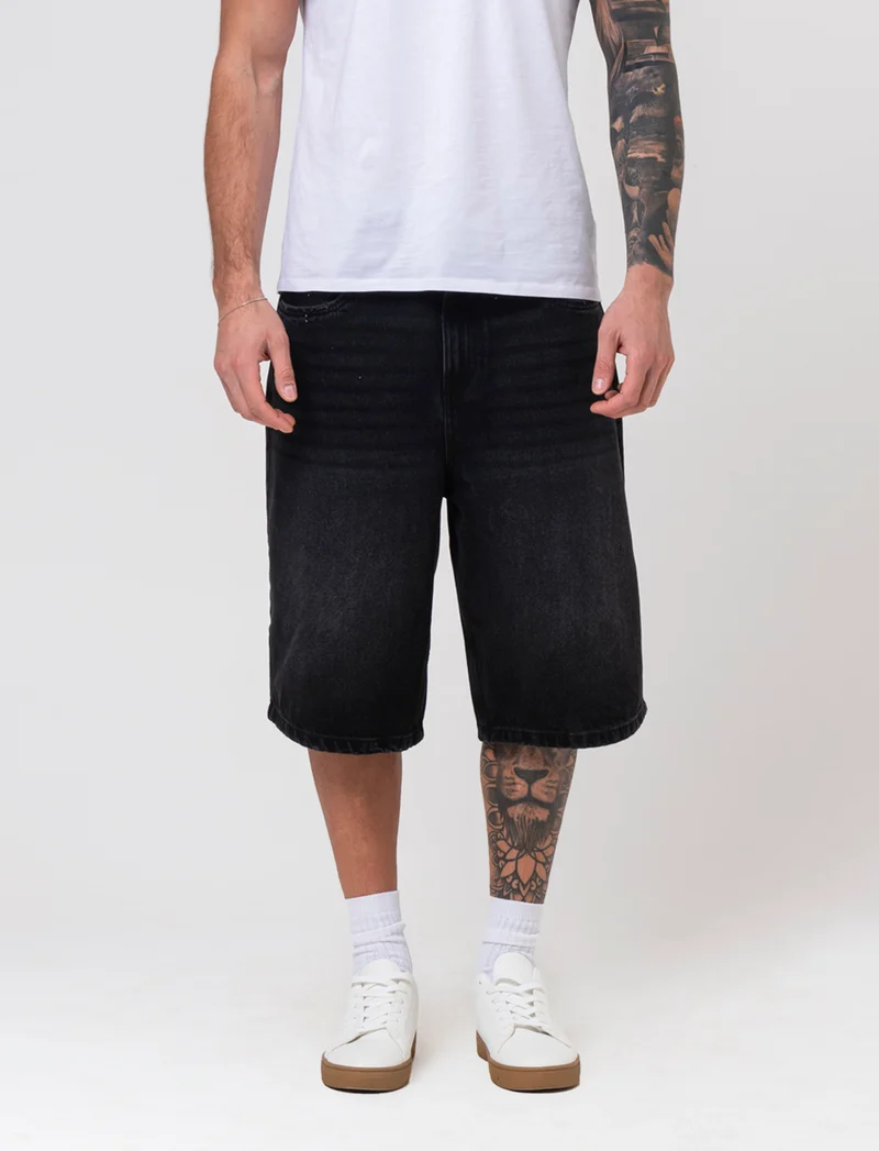 Bermuda di jeans skater da uomo - Nero