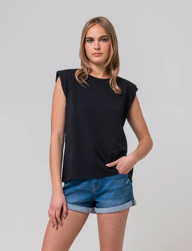 T-shirt con spalline da donna - Nero