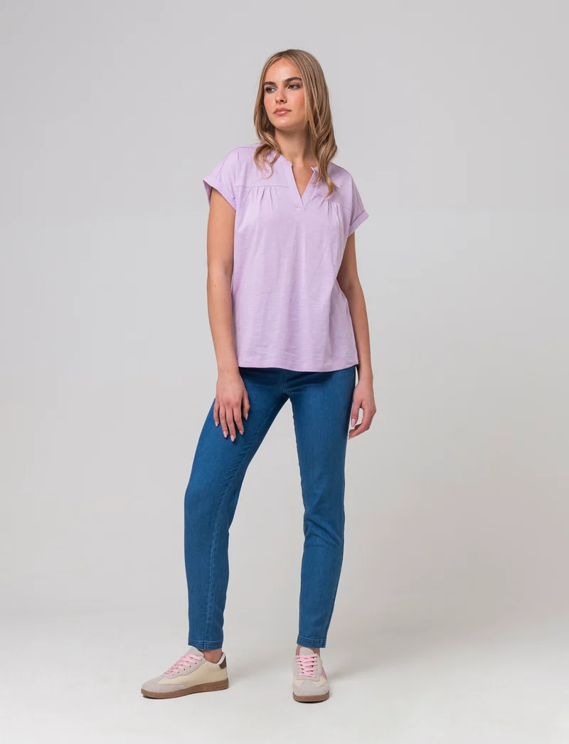 T-shirt con scollo a v da donna - Viola glicine
