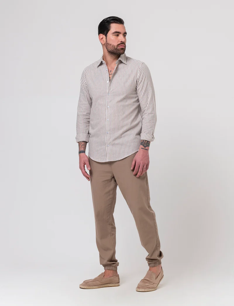 Camicia a righe da uomo - Grigio fango