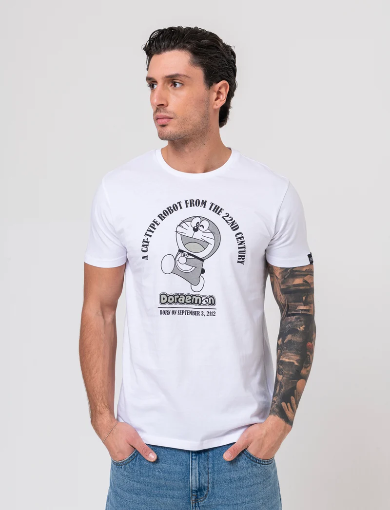 T-shirt stampa doraemon da uomo - Bianco