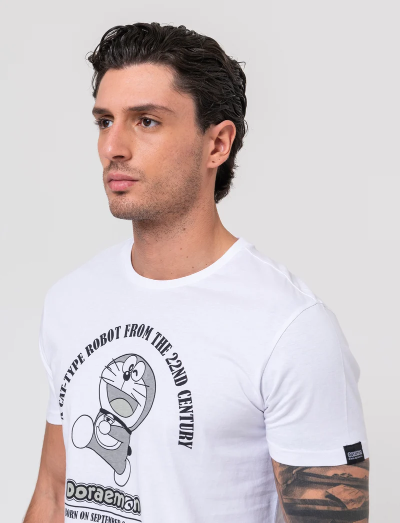 T-shirt stampa doraemon da uomo - Bianco