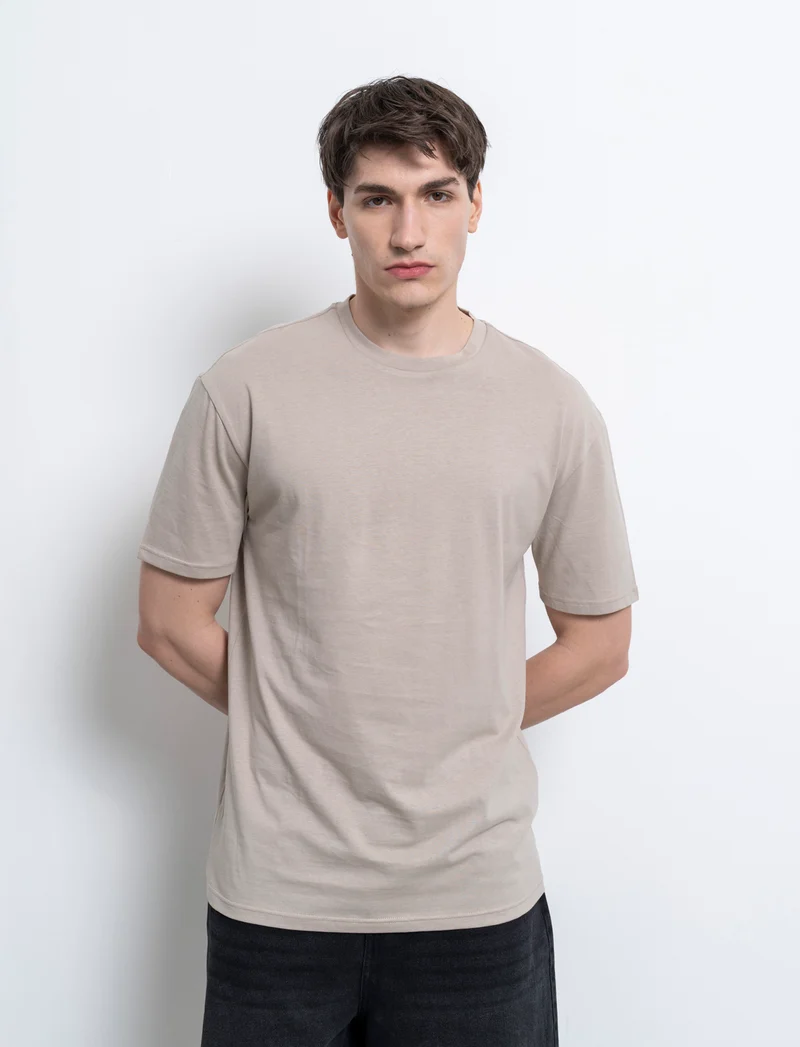 T-shirt basic in cotone boxy fit da uomo - Beige