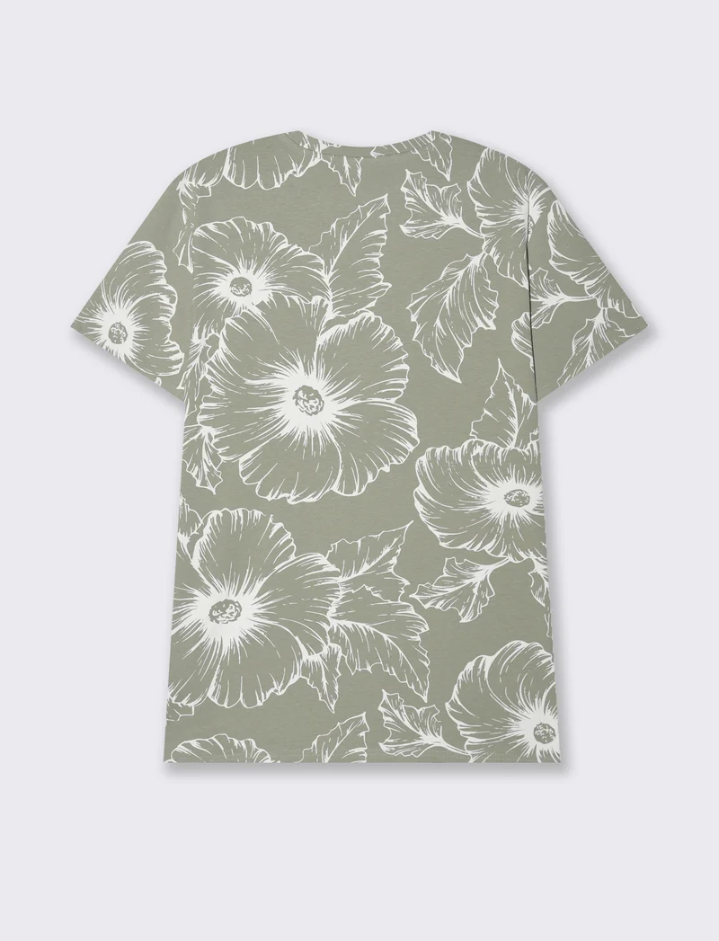 T-shirt in cotone con stampa floreale all over da uomo - Verde