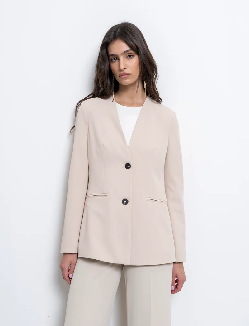 Giacca monopetto scollata senza bavaro - Beige