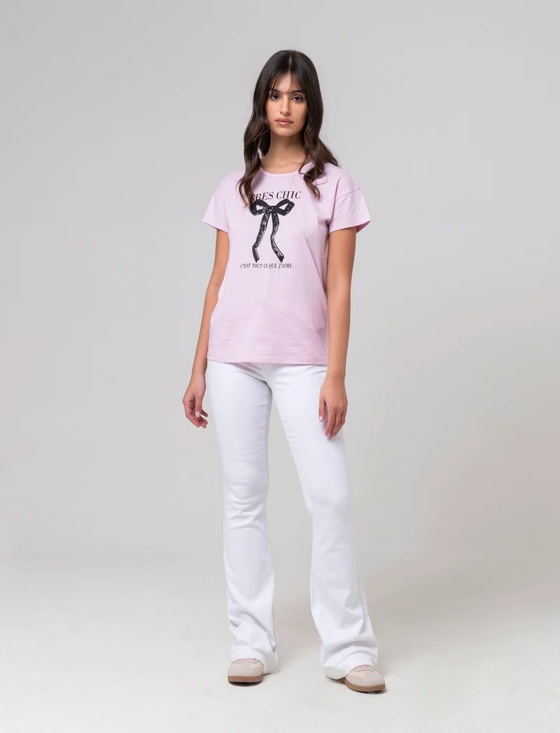 T-shirt con stampa e paillettes da donna - var 3