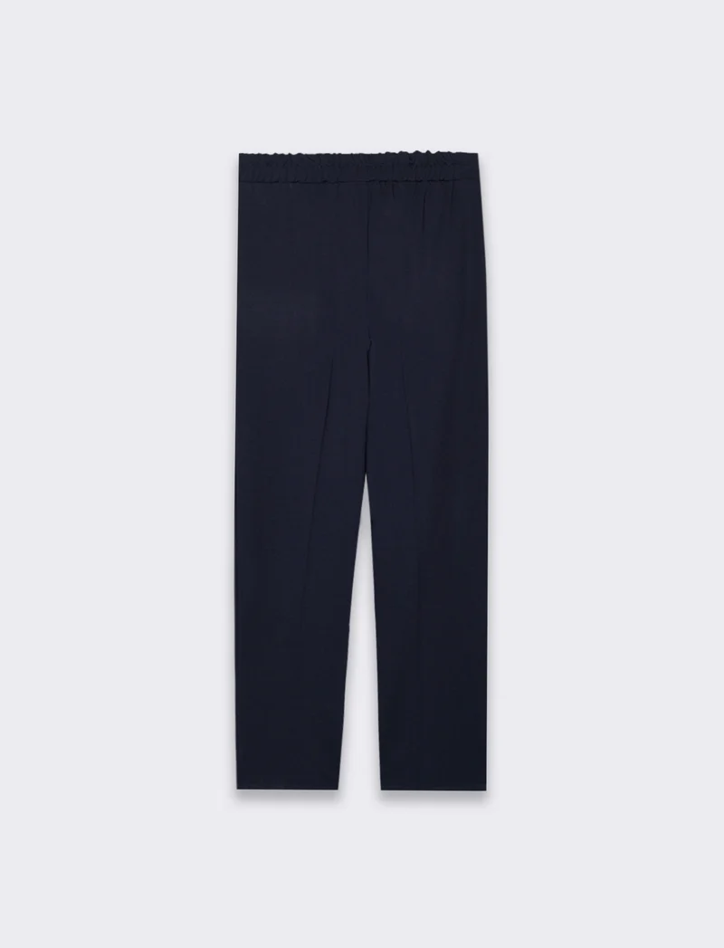 Pantalone elegante con taglio dritto, pieghe frontali e fascia elastica in vita. - Blu