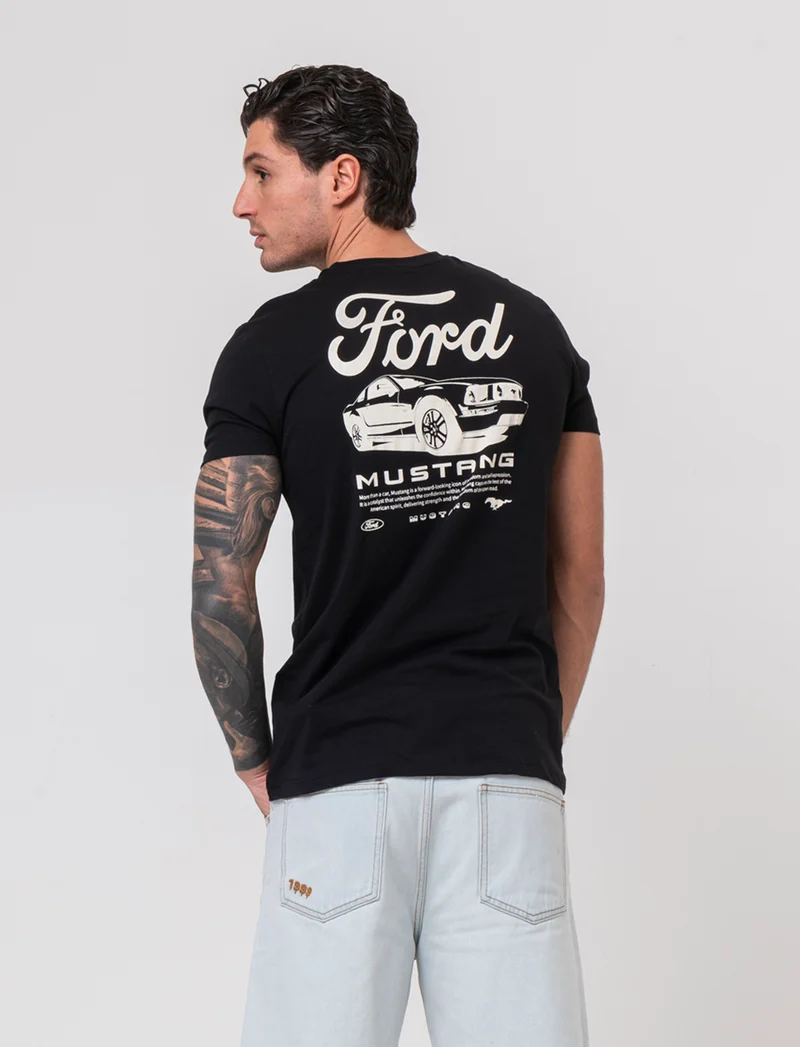 T-shirt stampa Ford GT/MUSTANG da uomo - Nero
