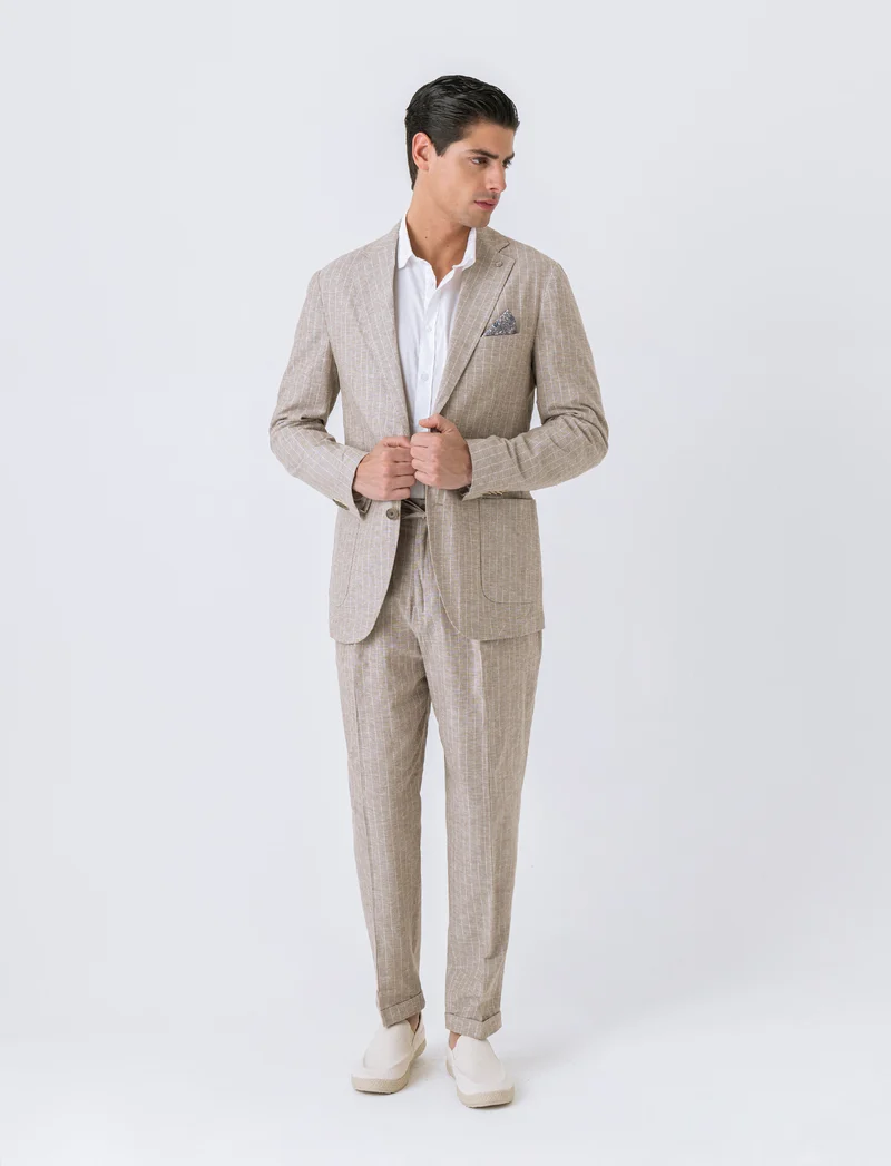 Blazer da completo tessuto linen blend da uomo - Beige