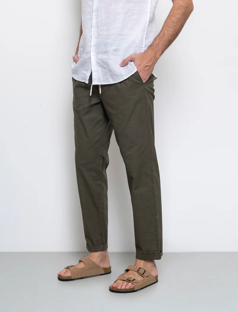 Pantaloni chino jogger cotone slub da uomo - Verde kaki