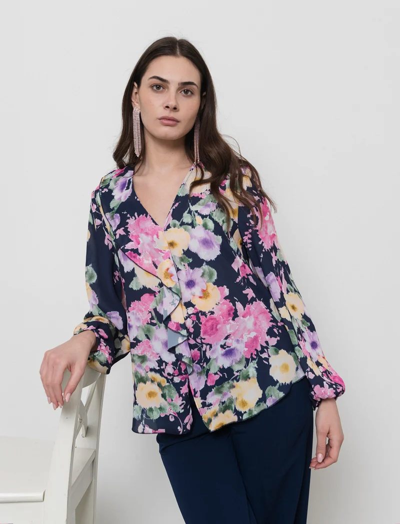 Top in tessuto leggero stampato - Blu