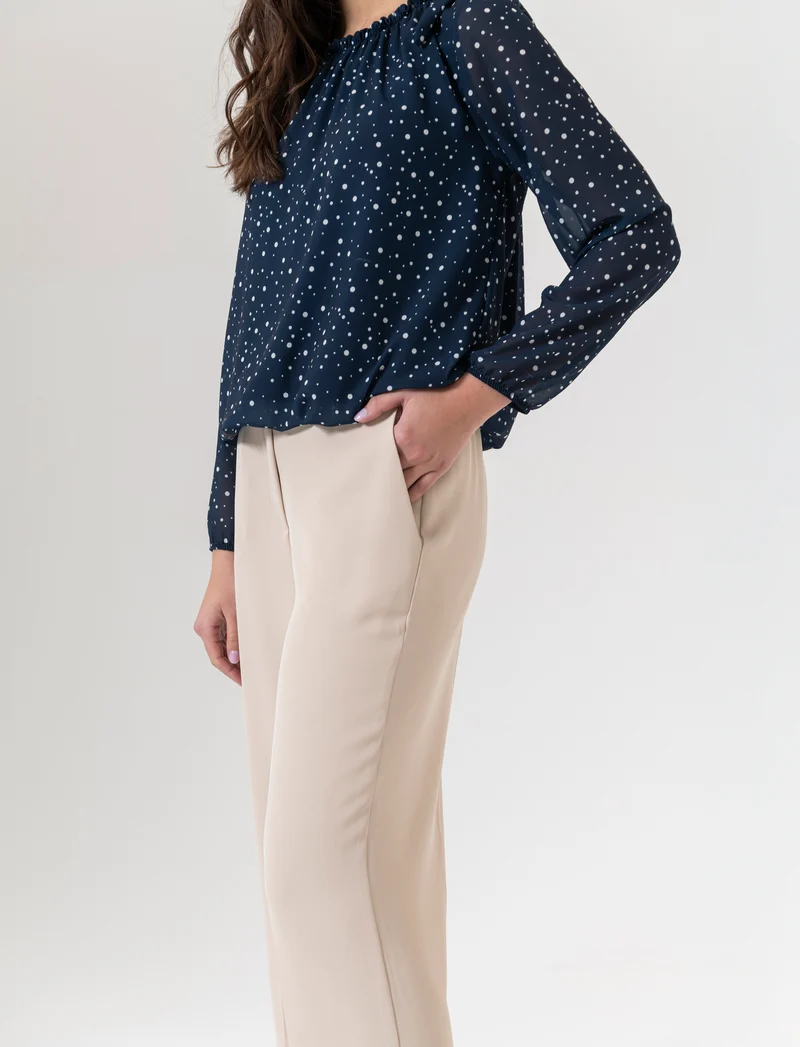 Pantalone coulotte con tasche ed elastico al dietro - Beige