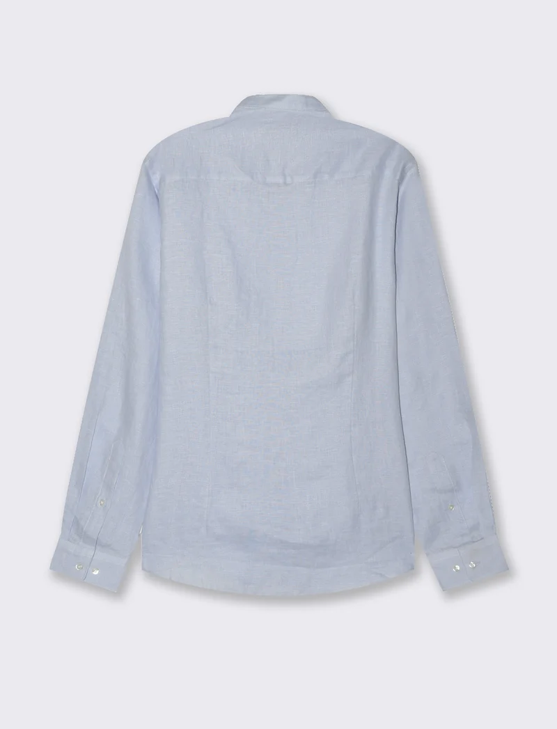 Camicia coreana 100% lino da uomo - Celeste polvere