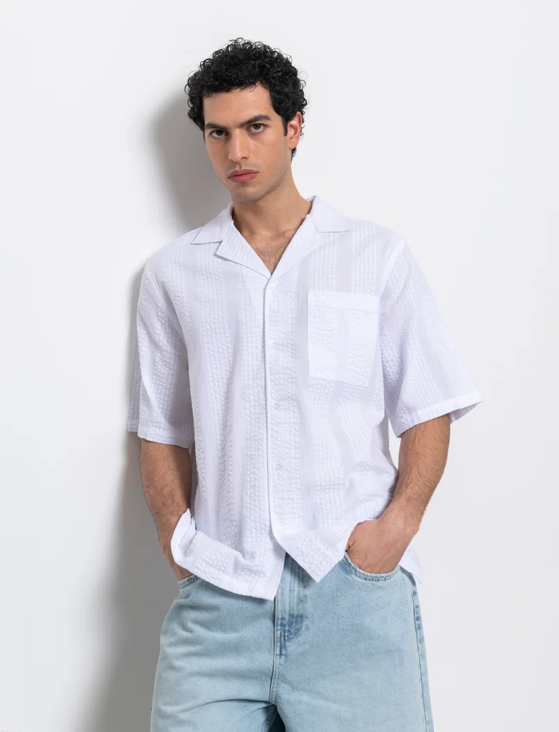 Camicia in tessuto ricamato da uomo - Bianco