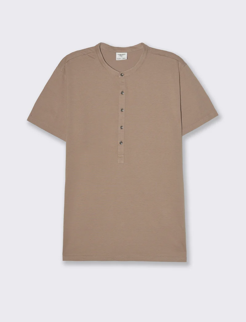 T-shirt serafino struttura jacquard da uomo - Grigio tortora