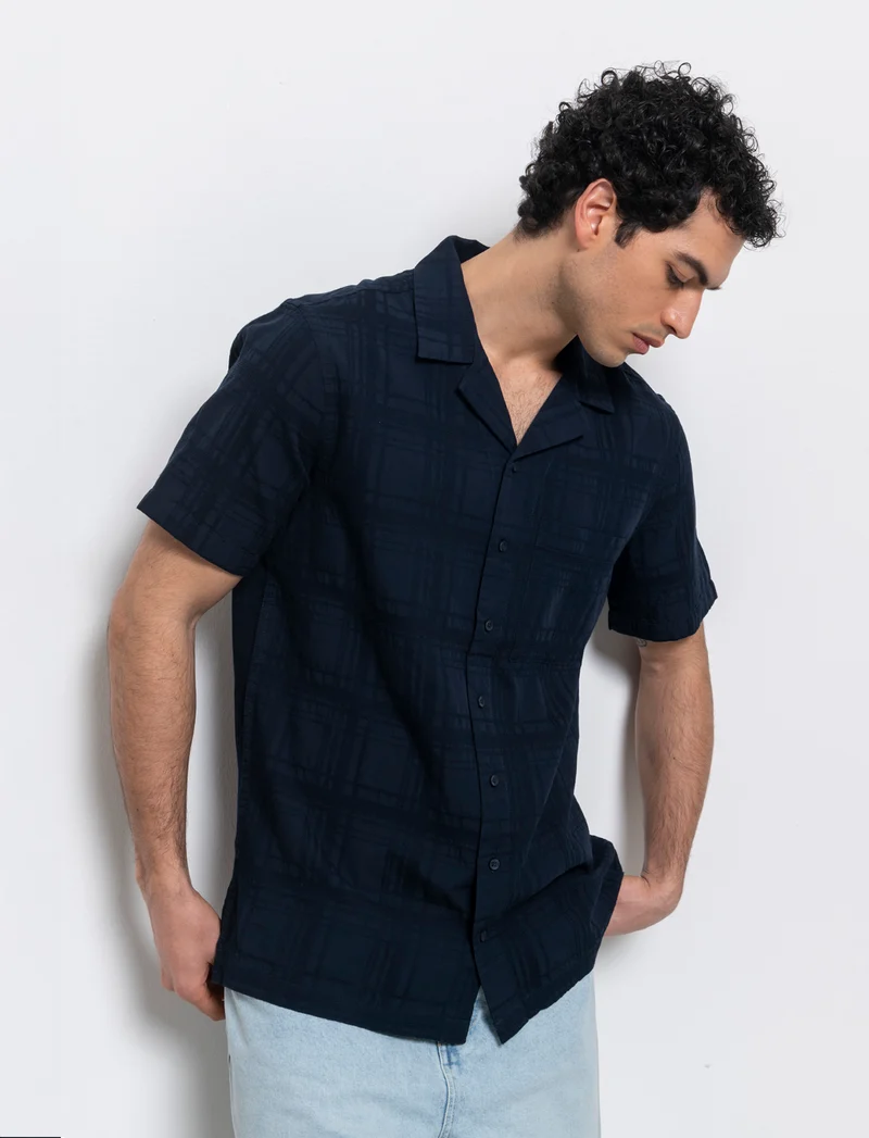 Camicia jacquard effetto quadri da uomo - Blu