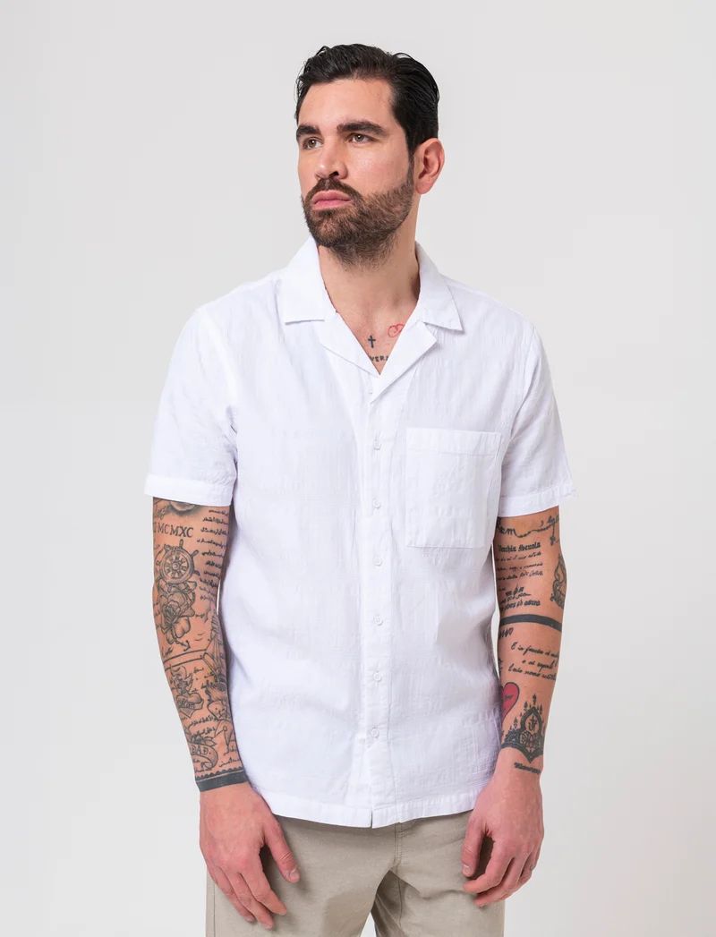 Camicia jacquard effetto quadri da uomo - Bianco