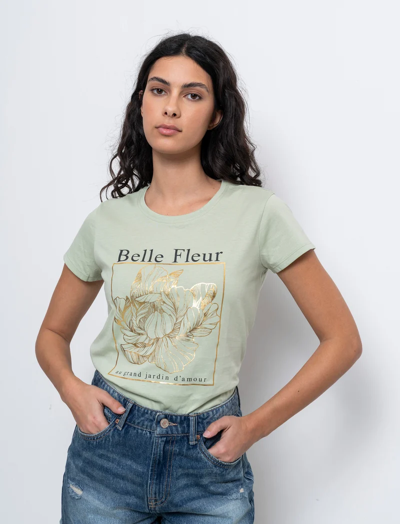 T-shirt con stampa da donna - Verdino