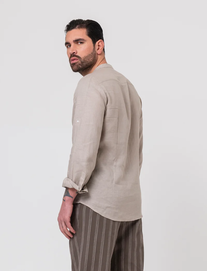 Camicia coreana 100% lino da uomo - Beige