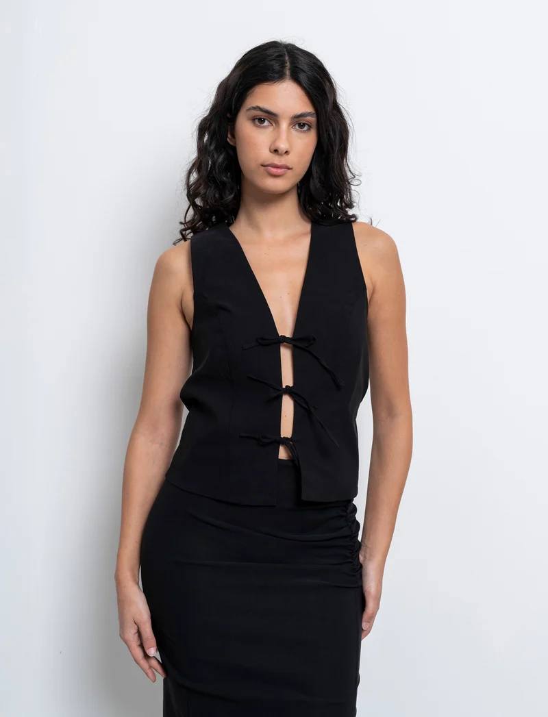 Gilet con laccetti da donna - Nero