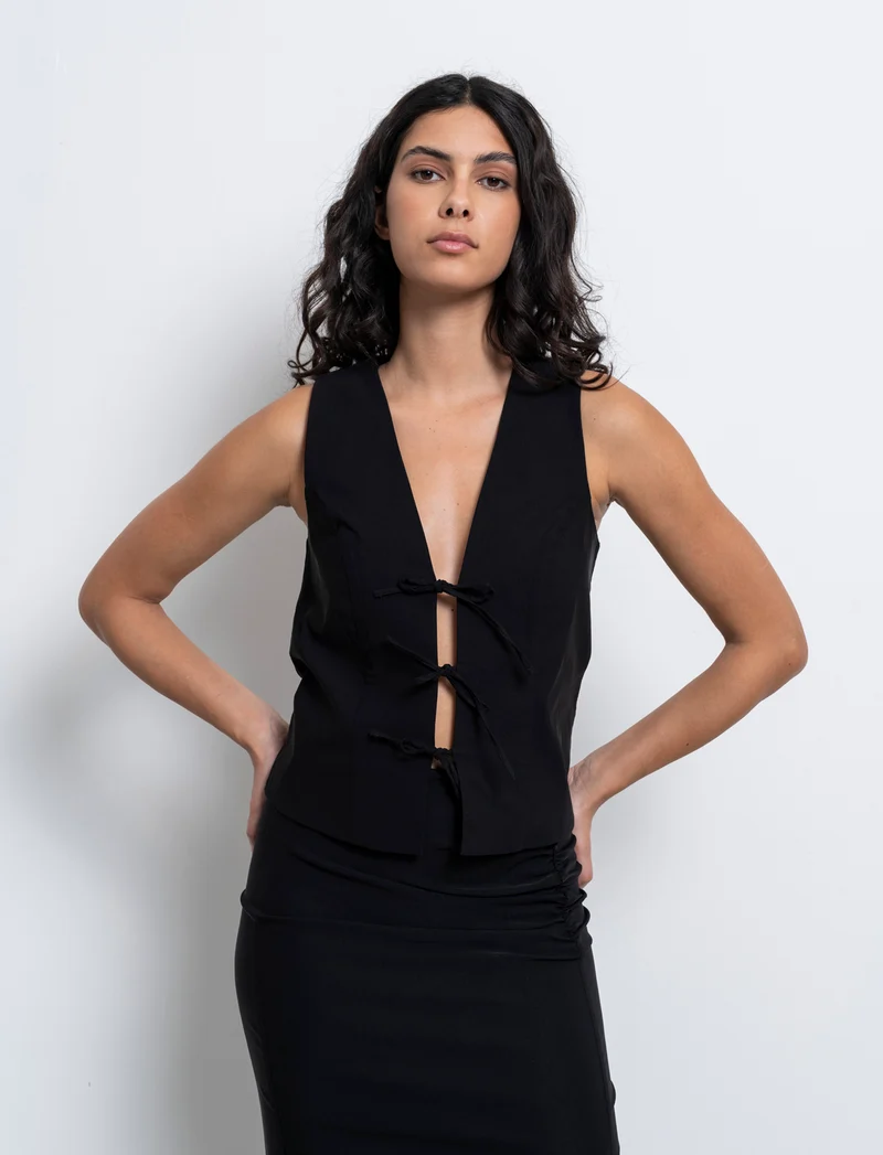 Gilet con laccetti da donna - Nero