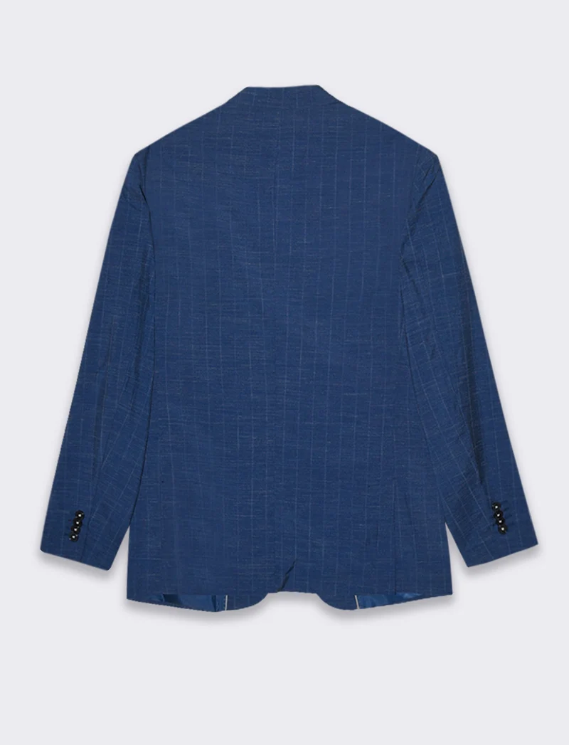 Blazer da completo gessato effetto slub da uomo - Blu melange