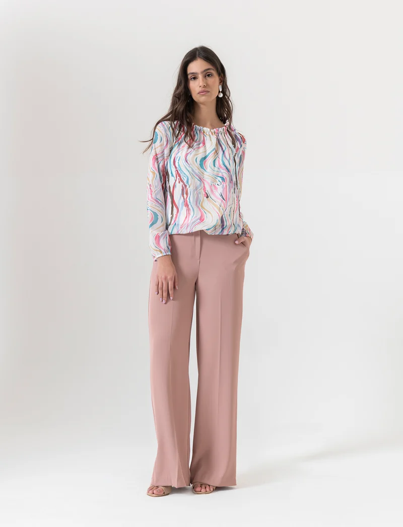 Pantalone palazzo in tessuto fluido - Rosa