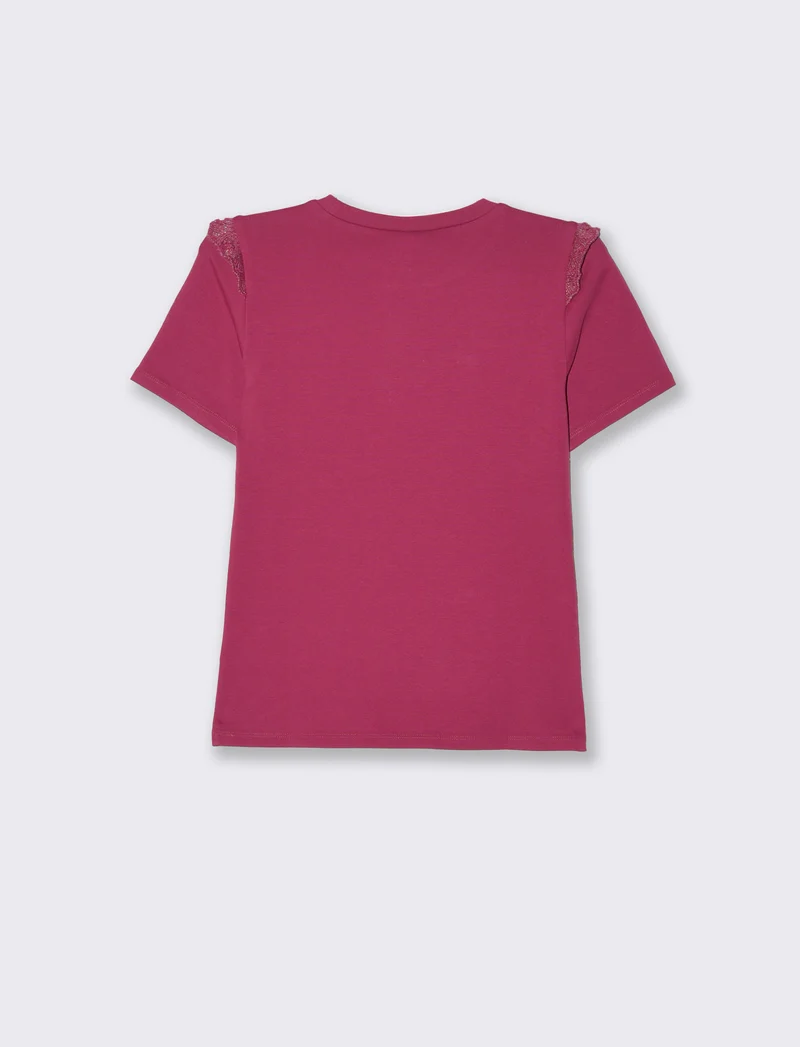 T-shirt con volant da donna - Rosso india