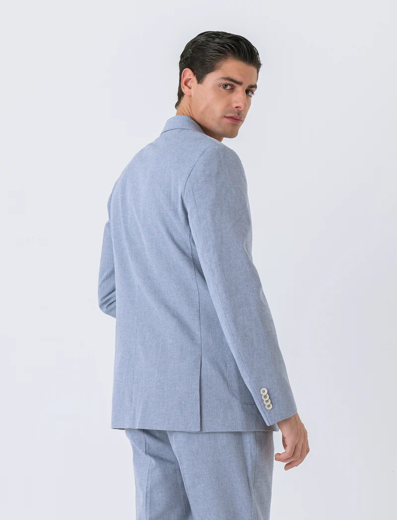Blazer da completo struttura oxford da uomo - Celeste