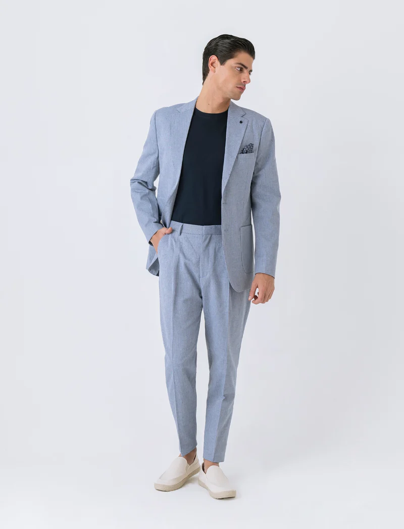 Blazer da completo struttura oxford da uomo - Celeste