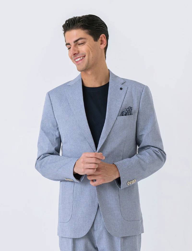 Blazer da completo struttura oxford da uomo - Celeste