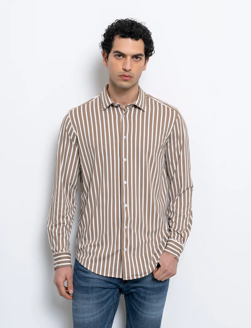 Camicia a righe soft touch regular fit da uomo - Grigio tortora