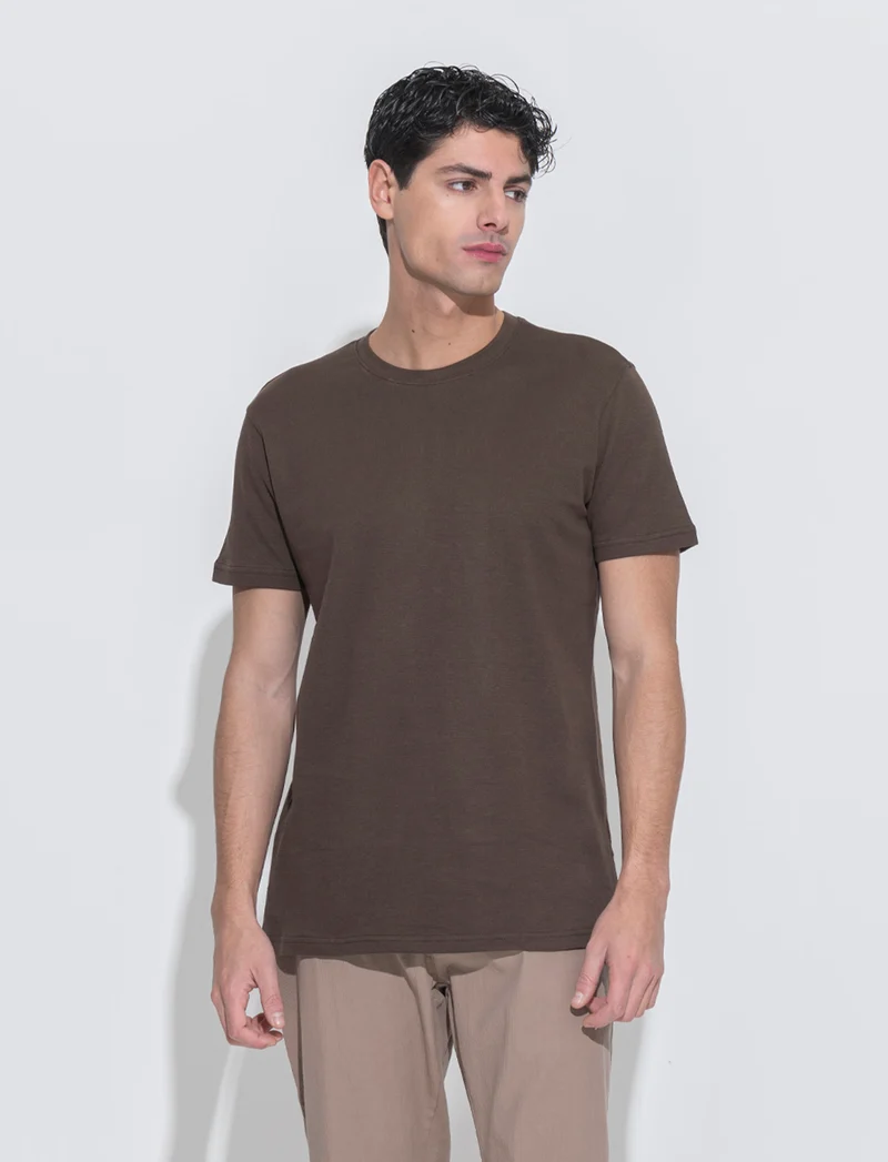 T-shirt in cotone struttura jacquard da uomo - Moro