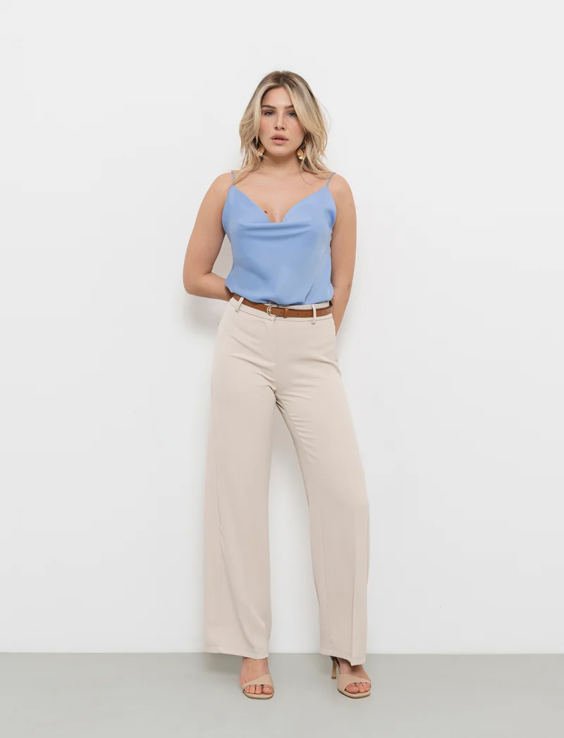 Pantalone palazzo con cintura - Bianco burro