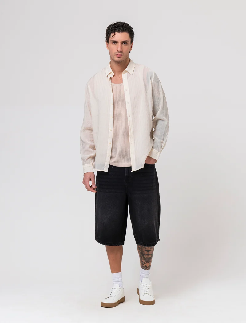 Camicia a righe premium quality da uomo - Beige ecru