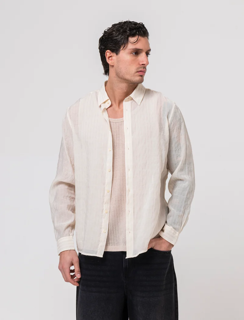 Camicia a righe premium quality da uomo - Beige ecru