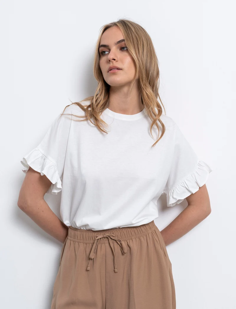 T-shirt con ruches da donna - Bianco latte