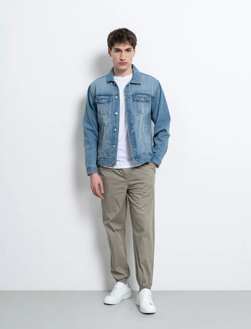 Pantaloni in cotone con vita jogger da uomo - Verde salvia