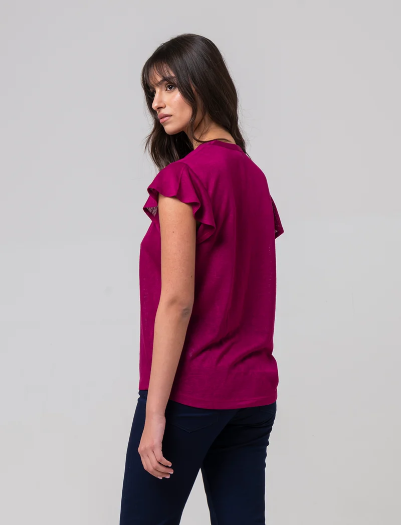 T-shirt scollo a v da donna - Rosso india