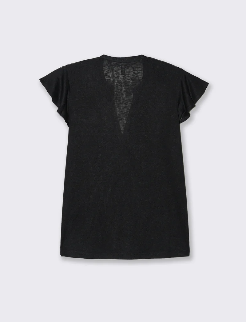 T-shirt scollo a v da donna - Nero