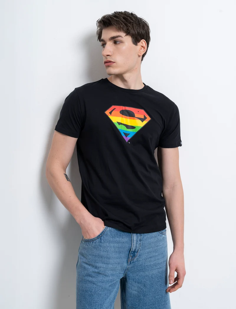 T-shirt stampa super man by dc comics da uomo - Nero