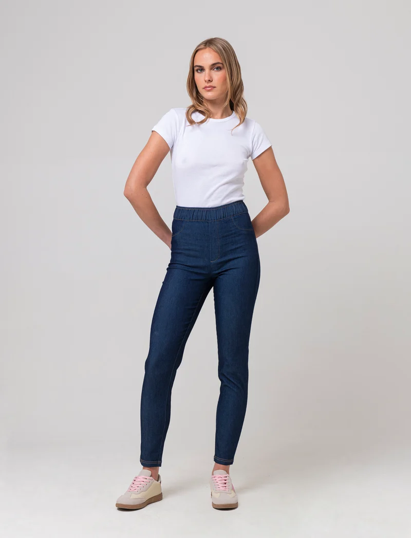 Pantalone con elastico in vita da donna - DENIM SCURO