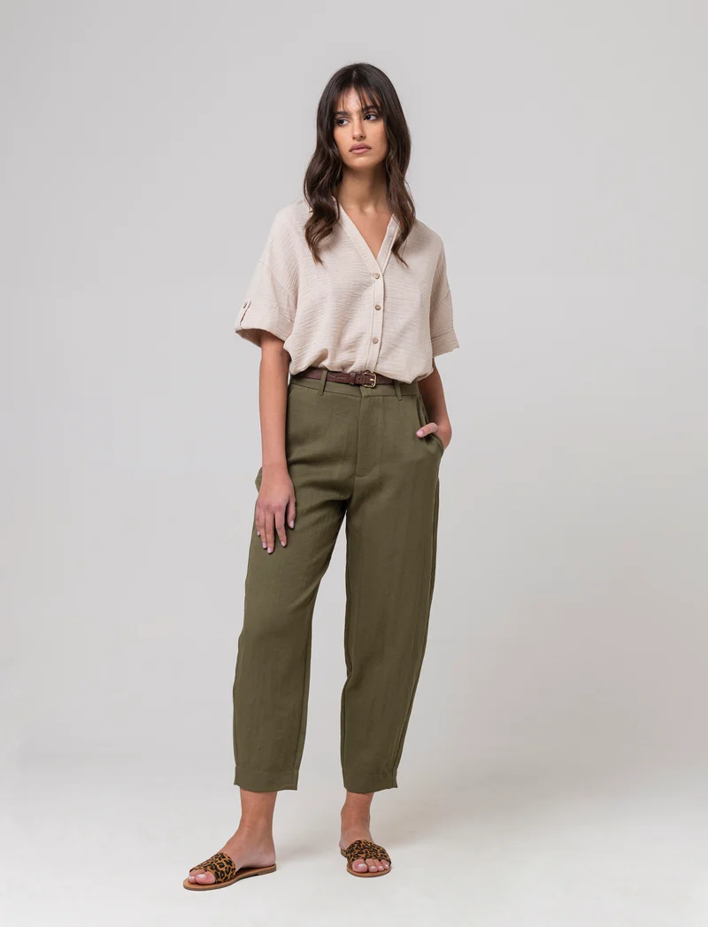 Camicia manica corta da donna - Beige corda
