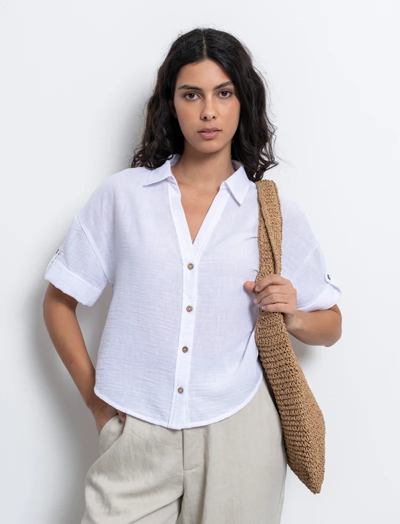 Camicia manica corta da donna - Bianco